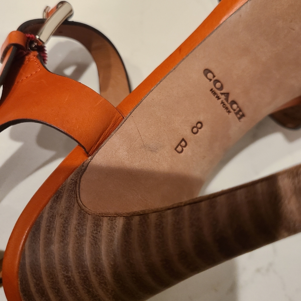 Coach Dani Leather Platform Open-toe Sandal in Orange Papaya Sz 8 - Picture 4 of 14